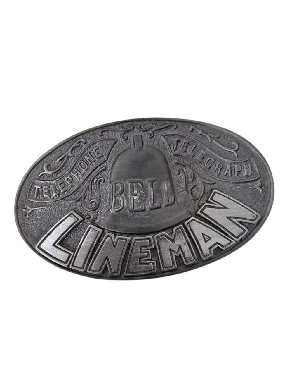 Vintage Bell Telephone Lineman Belt Buckle Oval Metal Design